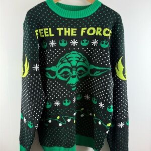STAR WARS Yoda "Feel The Force" Knitted Ugly Christmas Sweater - Large